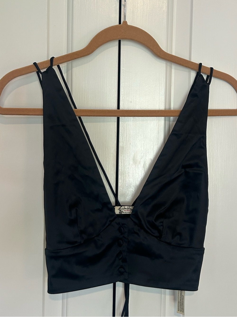 Free People Black Satin V-Neck Crop Top